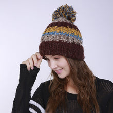 Load image into Gallery viewer, Pompom Hat Winter Cap Warm Skullies Beanies Women&#39;s Striped Hat Slouchy Knitted Hats for Girl Casual Cotton Cap Female Beanie