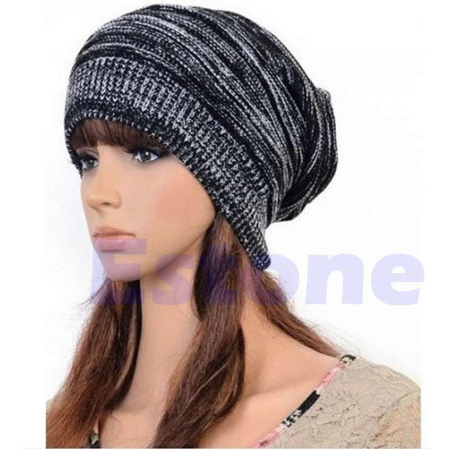 New Men Women's Knit Baggy Beanie Beret Hat Winter Warm Oversized Ski Cap Unisex