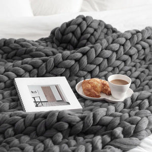 80*100cm Hand Chunky Knitted Blanket Thick Wool look Bulky Knitting Throw 6 Colors