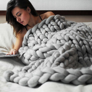 80*100cm Hand Chunky Knitted Blanket Thick Wool look Bulky Knitting Throw 6 Colors