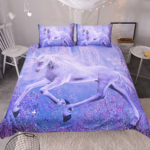 Load image into Gallery viewer, BeddingOutlet Purple Unicorn Bedding Set 3D Printed Quilt Cover Floral Scenic Bed Set 3-Piece Home Textiles