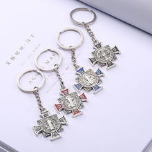 Load image into Gallery viewer, 10pcs/lot Saint Jesus Christ Cross Pendant Keychain Keyring For Keys Chain Ring Holder Women Men&#39;s Purse Charms Jewelry on a Bag
