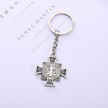 Load image into Gallery viewer, 10pcs/lot Saint Jesus Christ Cross Pendant Keychain Keyring For Keys Chain Ring Holder Women Men&#39;s Purse Charms Jewelry on a Bag