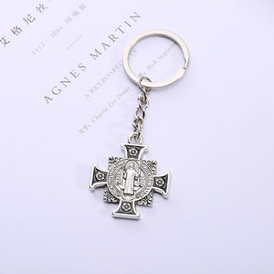 10pcs/lot Saint Jesus Christ Cross Pendant Keychain Keyring For Keys Chain Ring Holder Women Men's Purse Charms Jewelry on a Bag