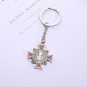 10pcs/lot Saint Jesus Christ Cross Pendant Keychain Keyring For Keys Chain Ring Holder Women Men's Purse Charms Jewelry on a Bag