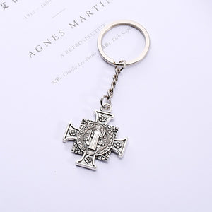 10pcs/lot Saint Jesus Christ Cross Pendant Keychain Keyring For Keys Chain Ring Holder Women Men's Purse Charms Jewelry on a Bag