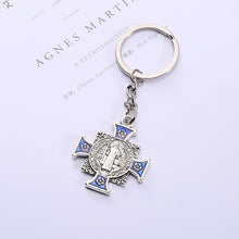 Load image into Gallery viewer, 10pcs/lot Saint Jesus Christ Cross Pendant Keychain Keyring For Keys Chain Ring Holder Women Men&#39;s Purse Charms Jewelry on a Bag