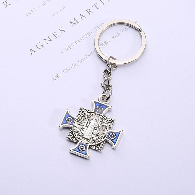 10pcs/lot Saint Jesus Christ Cross Pendant Keychain Keyring For Keys Chain Ring Holder Women Men's Purse Charms Jewelry on a Bag