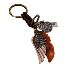 Load image into Gallery viewer, Vintage Genuine Leather Keychain Men&#39;s Braided Cowhide Key Chains Punk Style Angel Wings Charm Pendant Keyring Key Ring llaveros