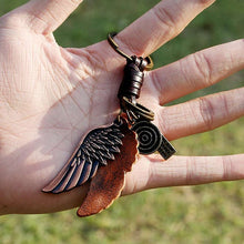 Load image into Gallery viewer, Vintage Genuine Leather Keychain Men&#39;s Braided Cowhide Key Chains Punk Style Angel Wings Charm Pendant Keyring Key Ring llaveros