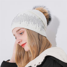 Load image into Gallery viewer, Xthree Winter Women&#39;s Hat With Raccoon Pom Pom Beanies Hat Cashmere Knitted Hat Keep Warm  Gorro Wool Hat Brand