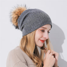 Load image into Gallery viewer, Xthree Winter Women&#39;s Hat With Raccoon Pom Pom Beanies Hat Cashmere Knitted Hat Keep Warm  Gorro Wool Hat Brand