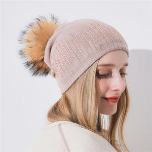 Xthree Winter Women's Hat With Raccoon Pom Pom Beanies Hat Cashmere Knitted Hat Keep Warm  Gorro Wool Hat Brand