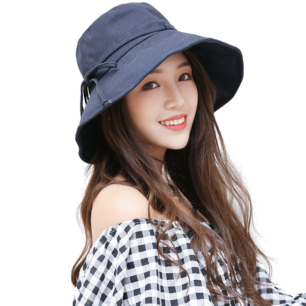 56-58cm Women's Sun Protective Sun Block UV Protection Foldable Wide Brim Cotton Bucket Hat