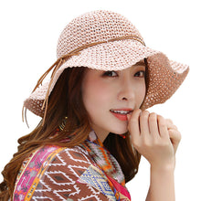 Load image into Gallery viewer, Women&#39;s Foldable Handmade Paper Straw Hat Wide Brim Hat Summer Beach Sun Straw Cap Floppy Hats