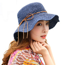 Load image into Gallery viewer, Women&#39;s Foldable Handmade Paper Straw Hat Wide Brim Hat Summer Beach Sun Straw Cap Floppy Hats