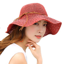 Load image into Gallery viewer, Women&#39;s Foldable Handmade Paper Straw Hat Wide Brim Hat Summer Beach Sun Straw Cap Floppy Hats