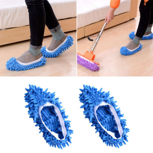 Dust Mop Slippers Shoes Floor Cleaner Clean Easy Bathroom Office Kitchen(Sky Blue)