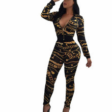 Load image into Gallery viewer, Women  Sexy Bodycon Long Sleeve Africa Print V-Neck Split 2 Piece  Clothes