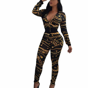 Women  Sexy Bodycon Long Sleeve Africa Print V-Neck Split 2 Piece  Clothes