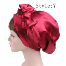 Load image into Gallery viewer, 1 PC Women&#39;s Fashion Satin Bow Headscarf Turban Cap Soft Bonnet Hair Wrap Womens Sleeping Cap