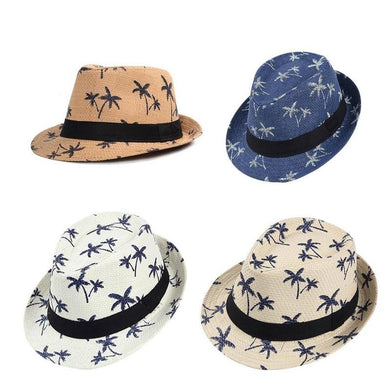 Unisex Adult chlid Summer Beach Straw Fedora Trilby Jazz Cap Coconut Tree Sun Hat