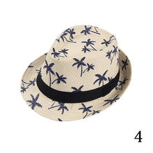 Load image into Gallery viewer, Unisex Adult chlid Summer Beach Straw Fedora Trilby Jazz Cap Coconut Tree Sun Hat