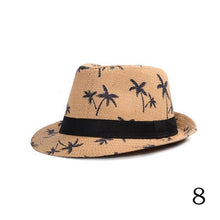 Load image into Gallery viewer, Unisex Adult chlid Summer Beach Straw Fedora Trilby Jazz Cap Coconut Tree Sun Hat