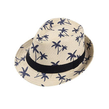 Load image into Gallery viewer, Unisex Adult chlid Summer Beach Straw Fedora Trilby Jazz Cap Coconut Tree Sun Hat