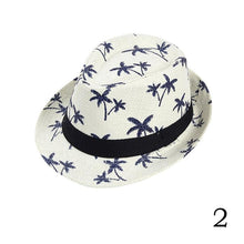 Load image into Gallery viewer, Unisex Adult chlid Summer Beach Straw Fedora Trilby Jazz Cap Coconut Tree Sun Hat