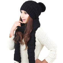 Load image into Gallery viewer, Stretchy Knit Beanie Warm Winter Hat Set Skully Cap Soft Scarf Set