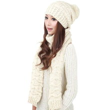 Load image into Gallery viewer, Stretchy Knit Beanie Warm Winter Hat Set Skully Cap Soft Scarf Set