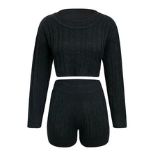 Load image into Gallery viewer, Glamaker Knitted two-piece suit solid jumpsuits rompers Women winter sexy crop playsuit Streetwear long sleeve top short rompers