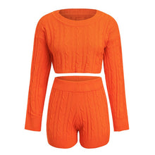 Load image into Gallery viewer, Glamaker Knitted two-piece suit solid jumpsuits rompers Women winter sexy crop playsuit Streetwear long sleeve top short rompers