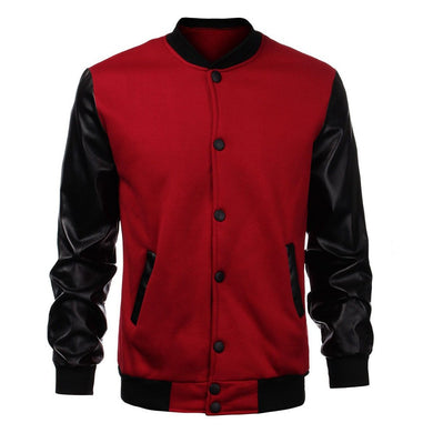 Cool Mens Wine Red Baseball Jacket Slim