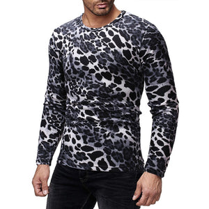 Men's Pullover Round Neck Knitted Leopard Coat