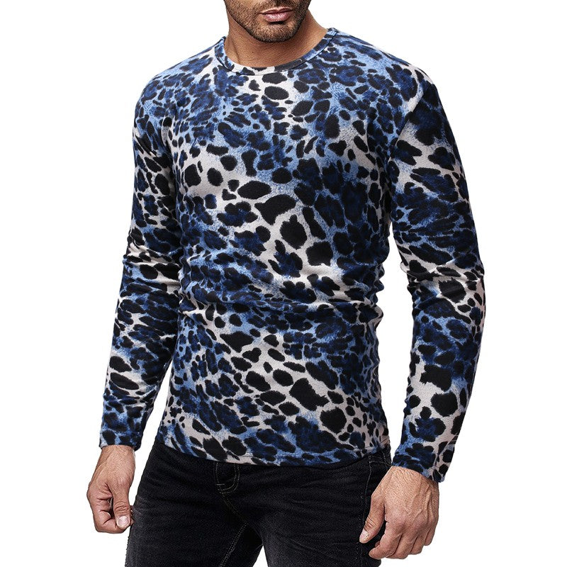 Men's Pullover Round Neck Knitted Leopard Coat