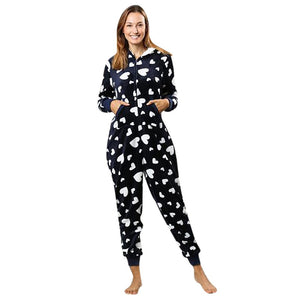 Womens Fashion Printing Hooded Flannel Long Sleeve Onesies Tracksuit