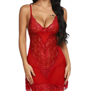 Womens Plus Size Eyelash Lace Lingerie V-neck Lace Details Pajamas