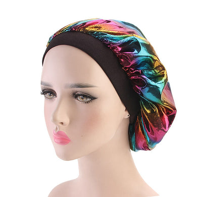 1PC Women Wide Band Satin silk Bonnet Cap Comfortable Night Sleep Cap Ladies Soft Silk Long Hair Care Bath Bonnet Headwrap