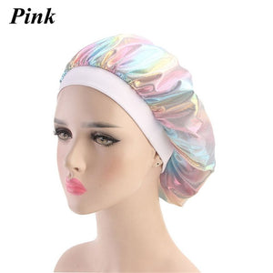 1PC Women Wide Band Satin silk Bonnet Cap Comfortable Night Sleep Cap Ladies Soft Silk Long Hair Care Bath Bonnet Headwrap