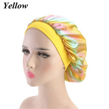 Load image into Gallery viewer, 1PC Women Wide Band Satin silk Bonnet Cap Comfortable Night Sleep Cap Ladies Soft Silk Long Hair Care Bath Bonnet Headwrap
