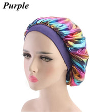 Load image into Gallery viewer, 1PC Women Wide Band Satin silk Bonnet Cap Comfortable Night Sleep Cap Ladies Soft Silk Long Hair Care Bath Bonnet Headwrap