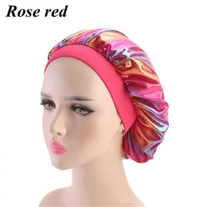 1PC Women Wide Band Satin silk Bonnet Cap Comfortable Night Sleep Cap Ladies Soft Silk Long Hair Care Bath Bonnet Headwrap
