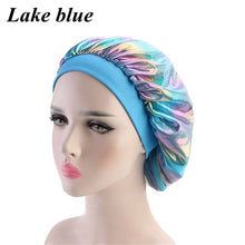 Load image into Gallery viewer, 1PC Women Wide Band Satin silk Bonnet Cap Comfortable Night Sleep Cap Ladies Soft Silk Long Hair Care Bath Bonnet Headwrap